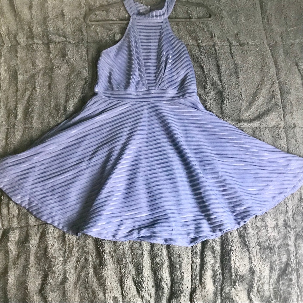 ✨ Navy Choker Striped Flare Dress